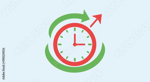 Clock with Rotating Arrows and Upward Arrow: Time Management and Growth Concept