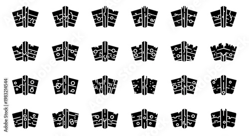 Black crowns, royal crests, icon set, 20 vector graphics, decorative symbols, heraldry elements