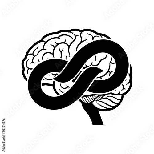 Infinity Loop Symbol Over Brain Silhouette - Concept of Endless Thinking, Creativity, and Mental Processes