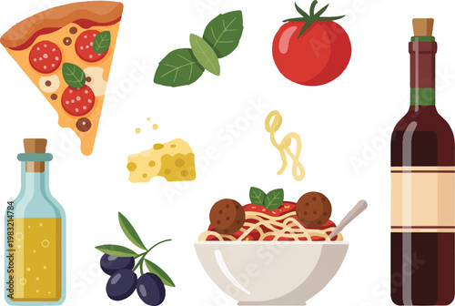 vector set of wine and cheese