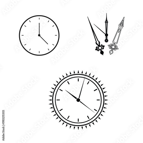 Blank Clock Face with Hands Isolated on White Background for Watch Design Set