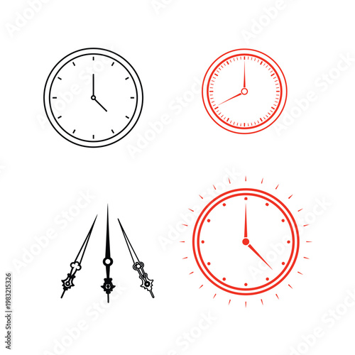 Blank Clock Face with Hands Isolated on White Background for Watch Design Set