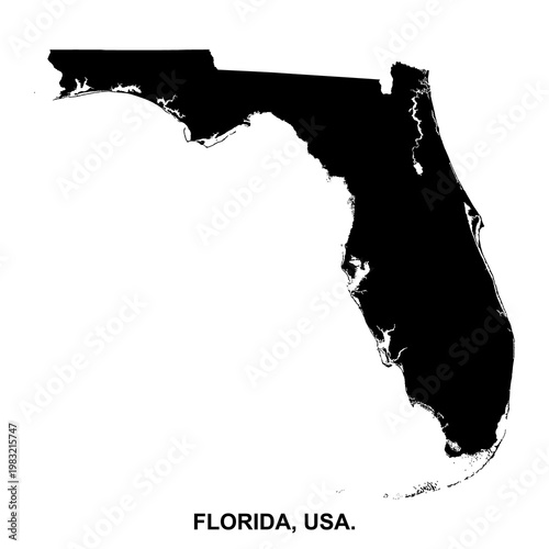 Florida map black silhouette, usa state bold shape, america geography vector simple design