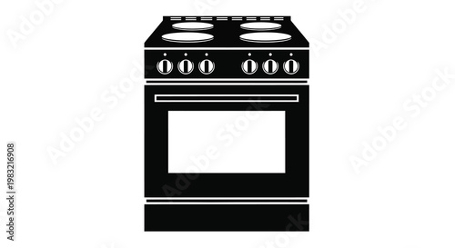 Black and white illustration of a modern electric stovetop and oven range