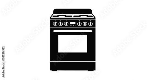 A black silhouette of a modern electric range with oven and stovetop