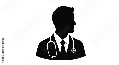 Silhouette of a doctor in profile wearing a stethoscope and tie