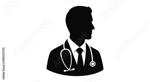 Silhouette of a doctor with a stethoscope depicted in black and white