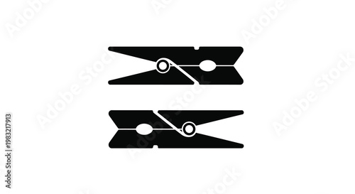 Two black clothespins isolated on a white background simple graphic