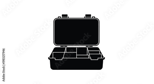 Black silhouette of an open tackle box or storage case