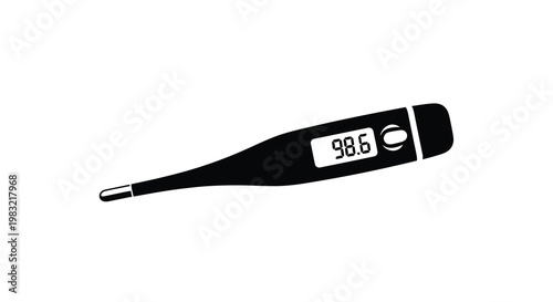 A digital thermometer displaying a temperature reading of 98 6 degrees