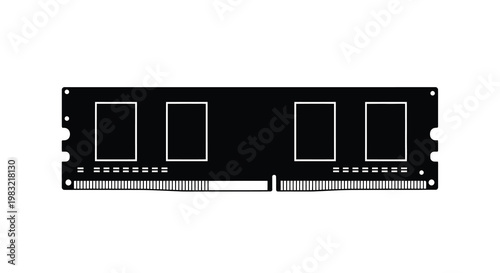 Black silhouette of a computer ram module on a white background