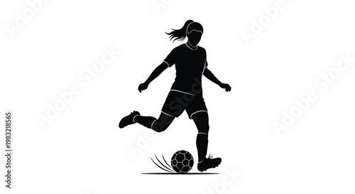Silhouette of a female soccer player dribbling a ball