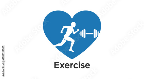 Healthy Heart Icon with Runner and Dumbbell Symbolizing Exercise and Fitness