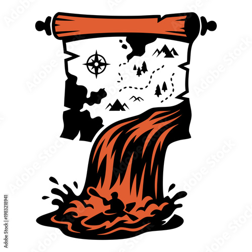 A scroll with a map and lava pouring out