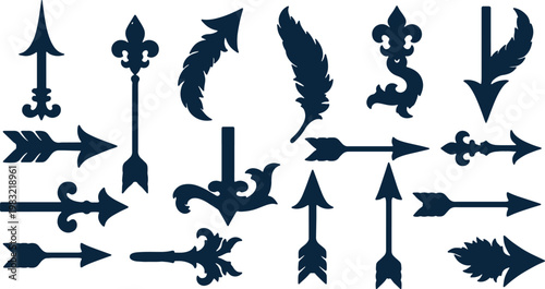 Historical and ornate directional symbols and heraldic arrows collection