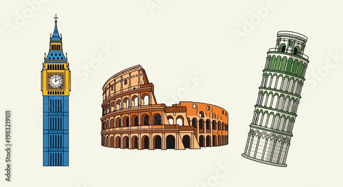 Iconic Landmarks: Big Ben, Colosseum, Leaning Tower of Pisa - Travel & Architecture