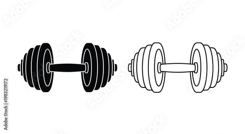 Black and white illustration of a barbell with weight plates