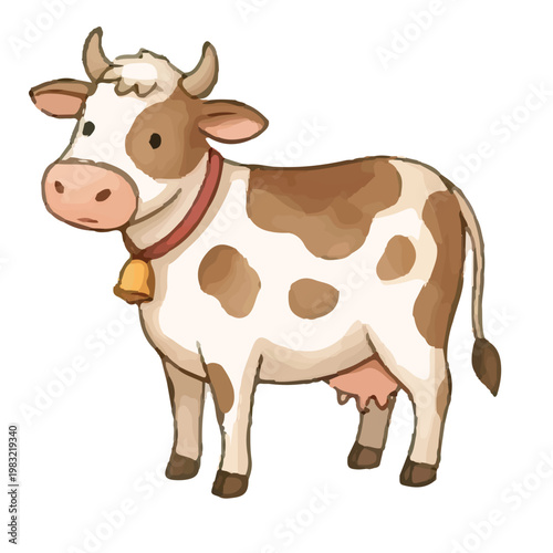 Cute isolated cow on white background farm animal illustration vector dairy cattle livestock mammal cute cartoon style cow image