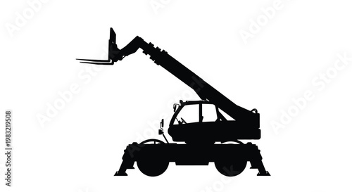 Silhouette of a telescopic handler against a white background