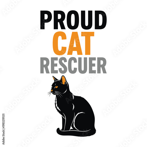 Proud cat rescuer with a black cat illustration on a white background tshirt design