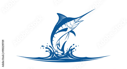 Blue Marlin Jumping Out of Water, Sport Fishing Icon