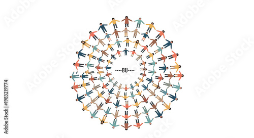 Diverse people icons, colorful teamwork illustrations, human silhouettes, circular formation, unity concept