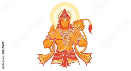 Hanuman deity, Hindu god, monkey king, blessing gesture, divine power, Indian mythology