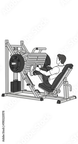 Man performing leg press exercise on a weight machine in a gym