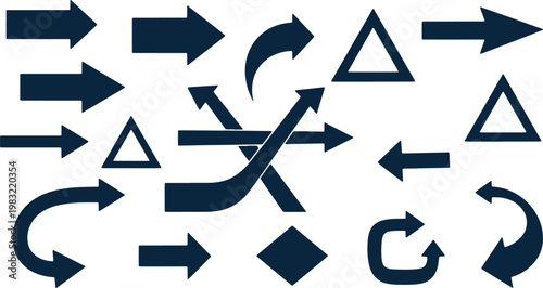 Collection of various directional and flow arrows with different orientations and loops
