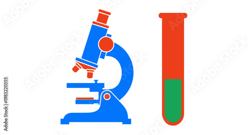 Microscope and Test Tube with Liquid: Science and Research Concept