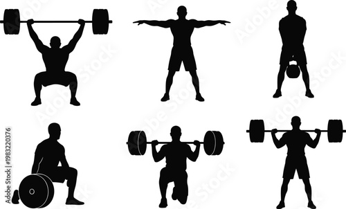 Weightlifting silhouettes a collection of strength training poses