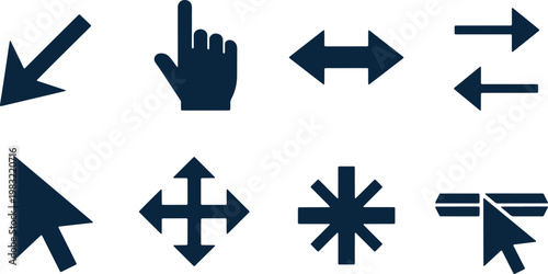 Collection of common computer mouse cursor interaction icons and gestures