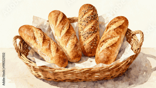 Morning Bread Freshly Baked Bread isolated watercolor vector illustration svg