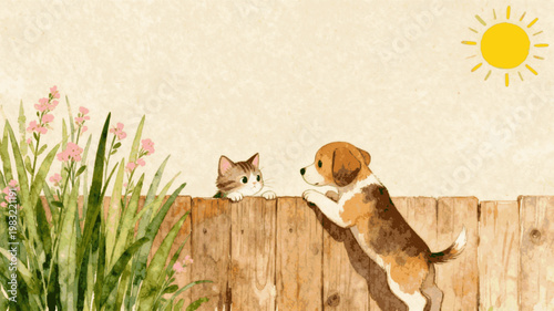 Little Pals Kitten and Puppy isolated watercolor vector illustration svg