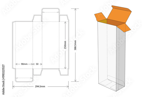 Tall Rectangular Cardboard Box Dieline Template with 3D Mockup