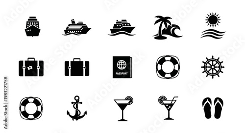 Cruise Ship Icons: Travel Symbols for Vacation and Holiday Planning