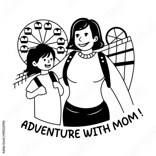 A glyph sticker of mother and child having fun in adventure park 
