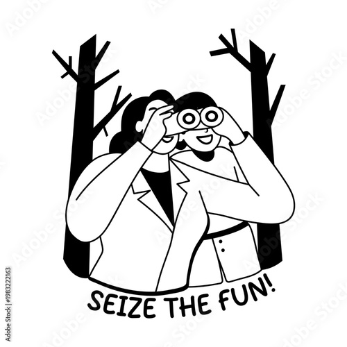 A glyph sticker of mother and child enjoying together with seize fun typography
