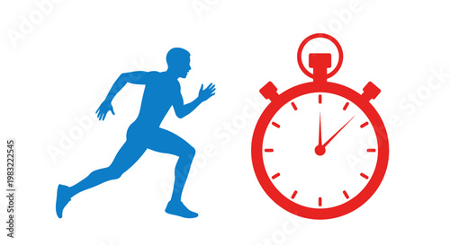 Runner Silhouette and Stopwatch Icon: Speed, Fitness, and Time Management Concept