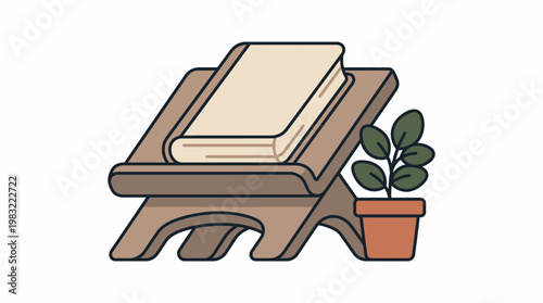 Wooden book stand with a plant