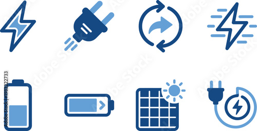 Energy and power icons electricity batteries and renewable sources