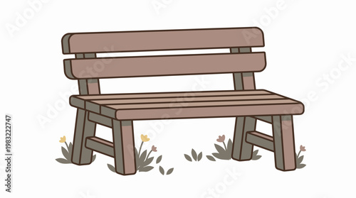 Simple Wooden Park Bench with Flowers