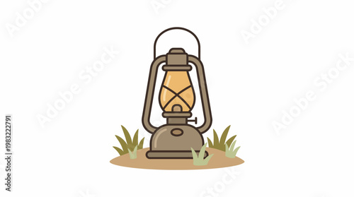 Antique kerosene lantern with grass illustration