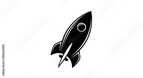 Black rocket ship icon, isolated on white background, vector illustration