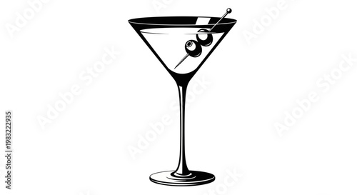 Classic Martini Cocktail with Olives in Glass - Elegant Drink