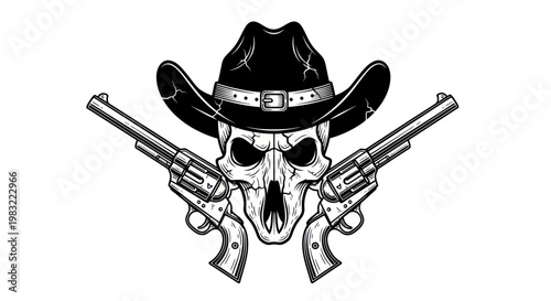Cowboy Skull with Guns - Western Bandit Emblem