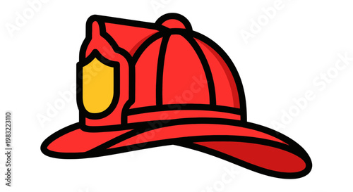 Red Firefighter Helmet Icon, Fireman Hat Symbol