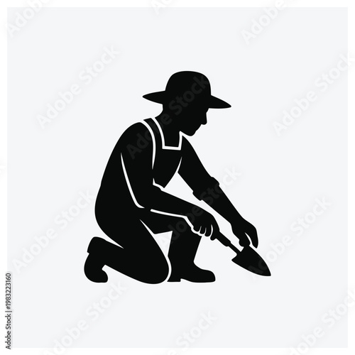 Gardener silhouette, digging, farming, agriculture, person, kneeling