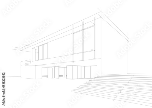 Bilde på lerret house building sketch architectural 3d illustration