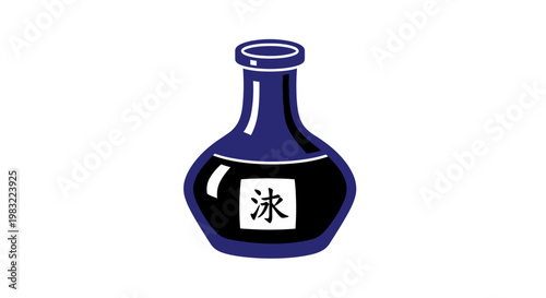 Traditional Japanese Ink Bottle with Kanji Character for 'Ink'